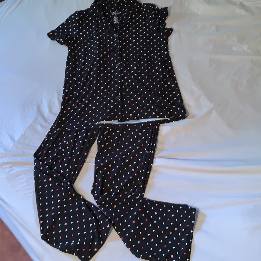 Super soft pajama pant set - black with hearts and polkadots